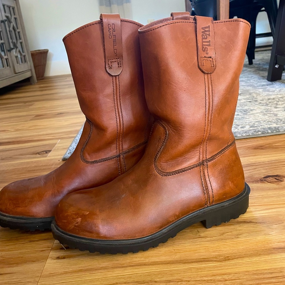 Almost New Size 9W Men’s Walls Oilfield Camo Leather Pull On Steel Toe Work Boot